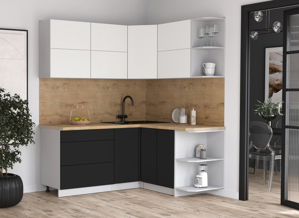 Изображение товара Кухонный гарнитур Интерлиния Мила Матте 1.5x1.8 А PR (белый/черный/дуб бунратти)