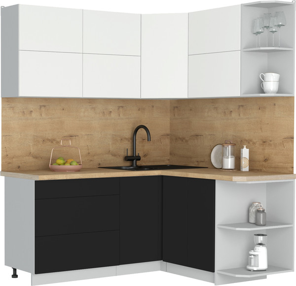 Изображение товара Кухонный гарнитур Интерлиния Мила Матте 1.5x1.8 А PR (белый/черный/дуб бунратти)
