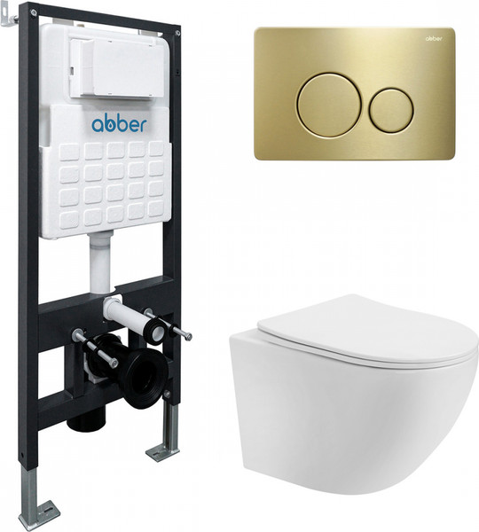 Изображение товара Унитаз подвесной с инсталляцией Abber Bequem AC1100T-AC0105-AC0121MMG (с кнопкой смыва)