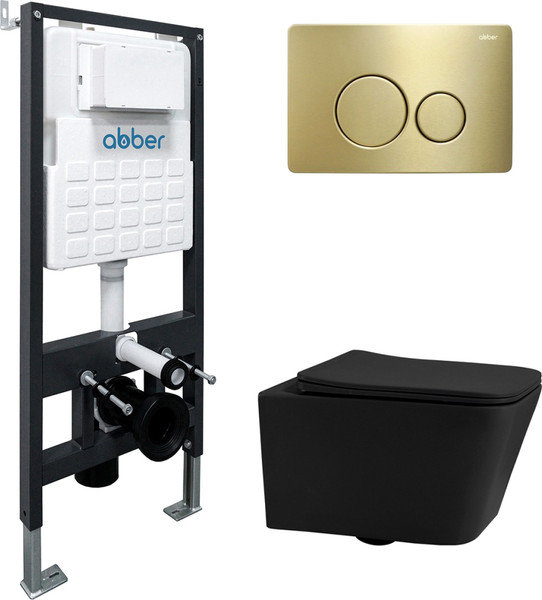 Изображение товара Унитаз подвесной с инсталляцией Abber Rechteck AC1201MB-AC0105-AC0121MMG (с кнопкой смыва)