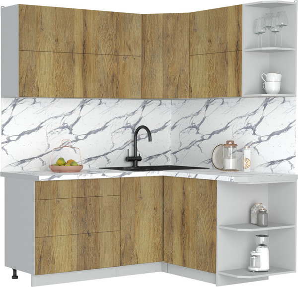 Изображение товара Кухонный гарнитур Интерлиния Мила Матте 1.5x1.8 А PR (дуб вотан/дуб вотан/белый гранит)