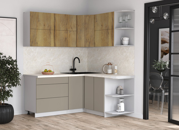 Изображение товара Кухонный гарнитур Интерлиния Мила Матте 1.5x1.8 А PR (дуб вотан/луна/опал светлый)