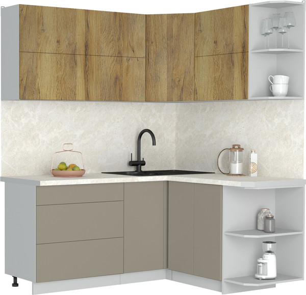 Изображение товара Кухонный гарнитур Интерлиния Мила Матте 1.5x1.8 А PR (дуб вотан/луна/опал светлый)