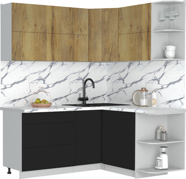 Изображение товара Кухонный гарнитур Интерлиния Мила Матте 1.5x1.8 А PR (дуб вотан/черный/белый гранит)