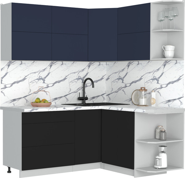 Изображение товара Кухонный гарнитур Интерлиния Мила Матте 1.5x1.8 А PR (индиго/черный/белый гранит)