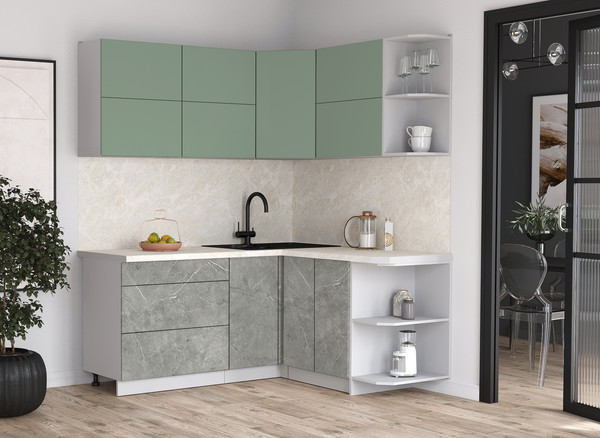 Изображение товара Кухонный гарнитур Интерлиния Мила Матте 1.5x1.8 А PR (мята/керамика/опал светлый)