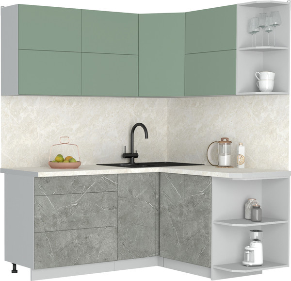 Изображение товара Кухонный гарнитур Интерлиния Мила Матте 1.5x1.8 А PR (мята/керамика/опал светлый)