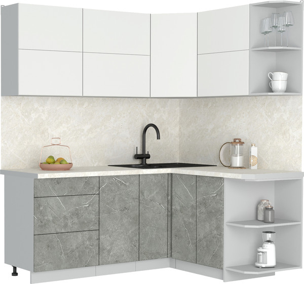 Изображение товара Кухонный гарнитур Интерлиния Мила Матте 1.5x1.9 А PR (белый/керамика/опал светлый)