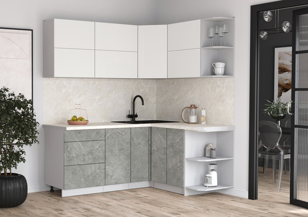 Изображение товара Кухонный гарнитур Интерлиния Мила Матте 1.5x1.9 А PR (белый/керамика/опал светлый)