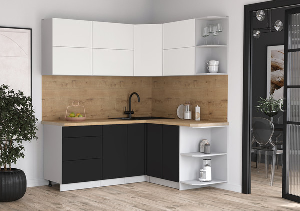 Изображение товара Кухонный гарнитур Интерлиния Мила Матте 1.5x1.9 А PR (белый/черный/дуб бунратти)