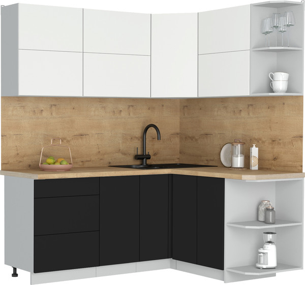 Изображение товара Кухонный гарнитур Интерлиния Мила Матте 1.5x1.9 А PR (белый/черный/дуб бунратти)