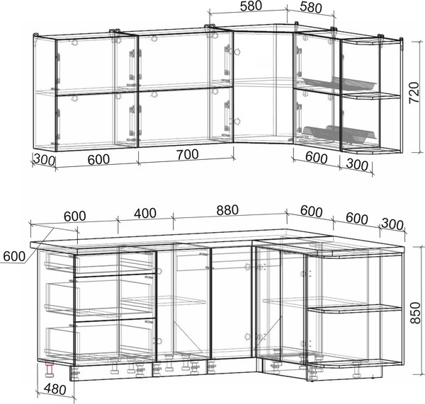 Изображение товара Кухонный гарнитур Интерлиния Мила Матте 1.5x1.9 А PR (дуб вотан/дуб вотан/белый гранит)