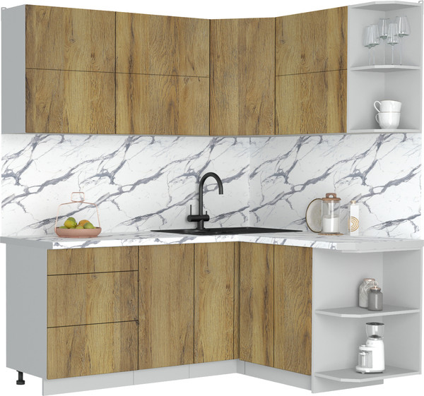 Изображение товара Кухонный гарнитур Интерлиния Мила Матте 1.5x1.9 А PR (дуб вотан/дуб вотан/белый гранит)