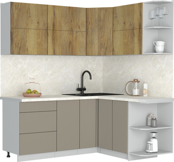 Изображение товара Кухонный гарнитур Интерлиния Мила Матте 1.5x1.9 А PR (дуб вотан/луна/опал светлый)