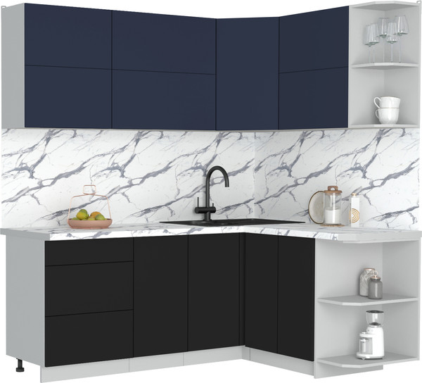 Изображение товара Кухонный гарнитур Интерлиния Мила Матте 1.5x2.0 А PR (индиго/черный/белый гранит)