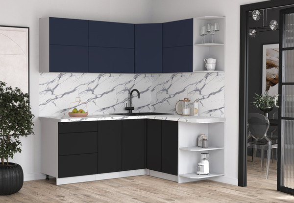 Изображение товара Кухонный гарнитур Интерлиния Мила Матте 1.5x2.0 А PR (индиго/черный/белый гранит)