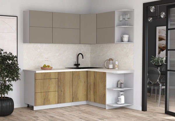 Изображение товара Кухонный гарнитур Интерлиния Мила Матте 1.5x2.0 А PR (луна/дуб вотан/опал светлый)