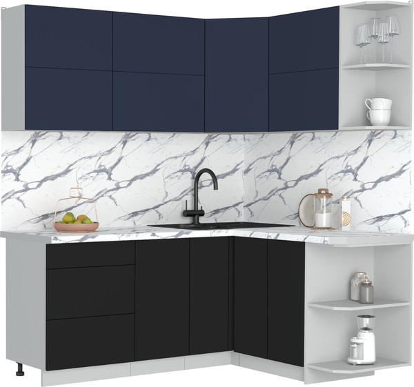 Изображение товара Кухонный гарнитур Интерлиния Мила Матте 1.5x1.9 А PR (индиго/черный/белый гранит)
