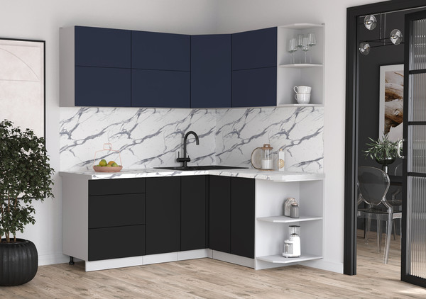 Изображение товара Кухонный гарнитур Интерлиния Мила Матте 1.5x1.9 А PR (индиго/черный/белый гранит)
