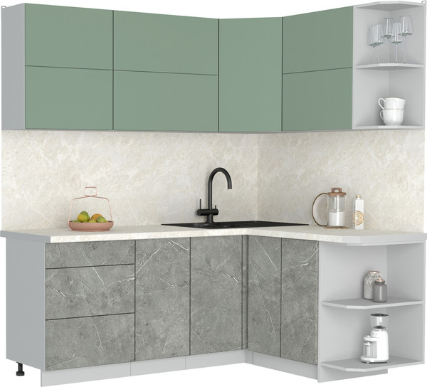 Изображение товара Кухонный гарнитур Интерлиния Мила Матте 1.5x2.0 А PR (мята/керамика/опал светлый)