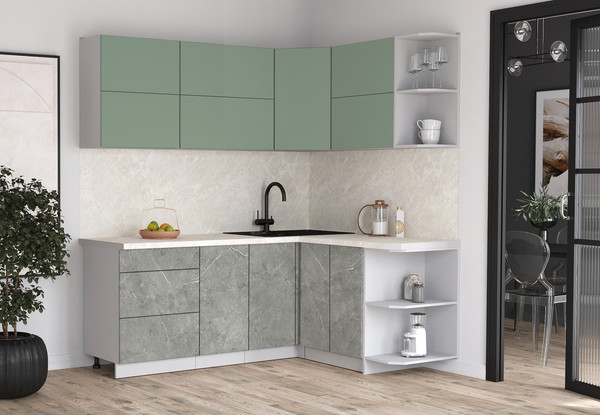 Изображение товара Кухонный гарнитур Интерлиния Мила Матте 1.5x2.0 А PR (мята/керамика/опал светлый)