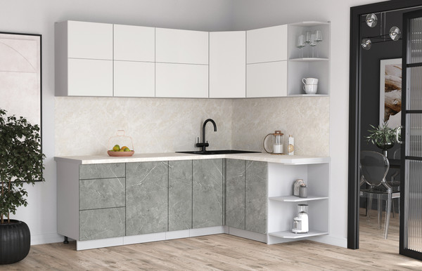 Изображение товара Кухонный гарнитур Интерлиния Мила Матте 1.5x2.3 А PR (белый/керамика/опал светлый)