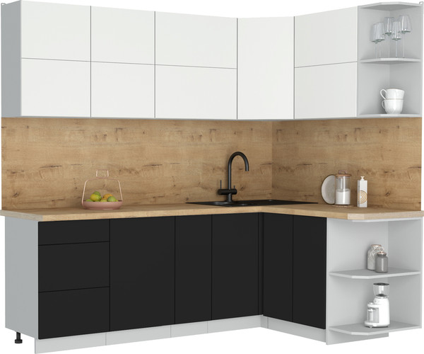 Изображение товара Кухонный гарнитур Интерлиния Мила Матте 1.5x2.3 А PR (белый/черный/дуб бунратти)