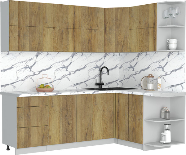 Изображение товара Кухонный гарнитур Интерлиния Мила Матте 1.5x2.3 А PR (дуб вотан/дуб вотан/белый гранит)