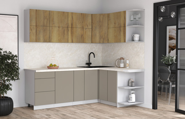 Изображение товара Кухонный гарнитур Интерлиния Мила Матте 1.5x2.3 А PR (дуб вотан/луна/опал светлый)