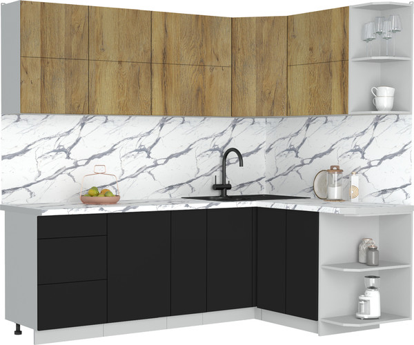 Изображение товара Кухонный гарнитур Интерлиния Мила Матте 1.5x2.3 А PR (дуб вотан/черный/белый гранит)