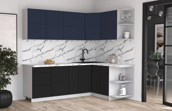 Изображение товара Кухонный гарнитур Интерлиния Мила Матте 1.5x2.3 А PR (индиго/черный/белый гранит)