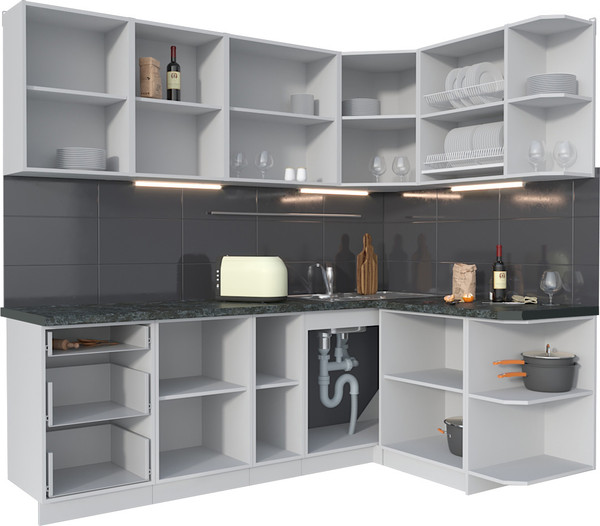 Изображение товара Кухонный гарнитур Интерлиния Мила Матте 1.5x2.3 А PR (индиго/черный/белый гранит)