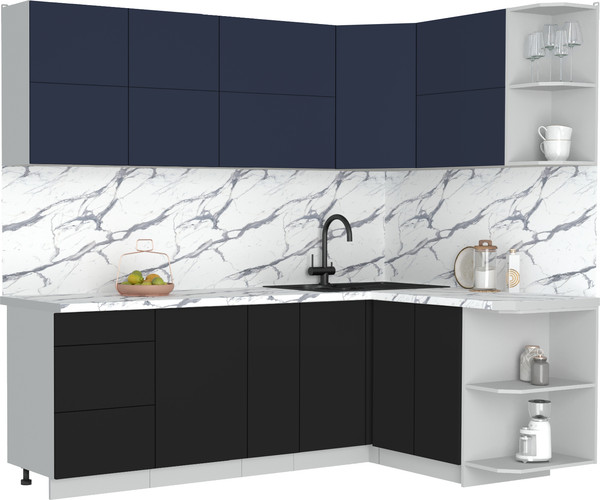 Изображение товара Кухонный гарнитур Интерлиния Мила Матте 1.5x2.3 А PR (индиго/черный/белый гранит)