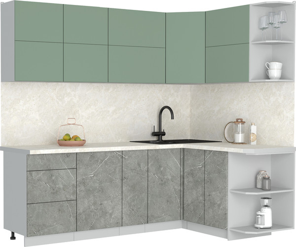 Изображение товара Кухонный гарнитур Интерлиния Мила Матте 1.5x2.3 А PR (мята/керамика/опал светлый)