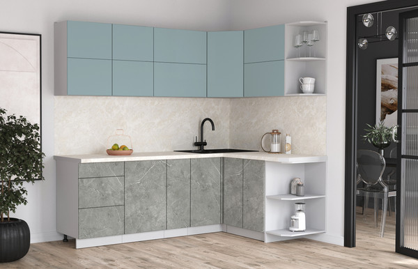 Изображение товара Кухонный гарнитур Интерлиния Мила Матте 1.5x2.3 А PR (океан/керамика/опал светлый)