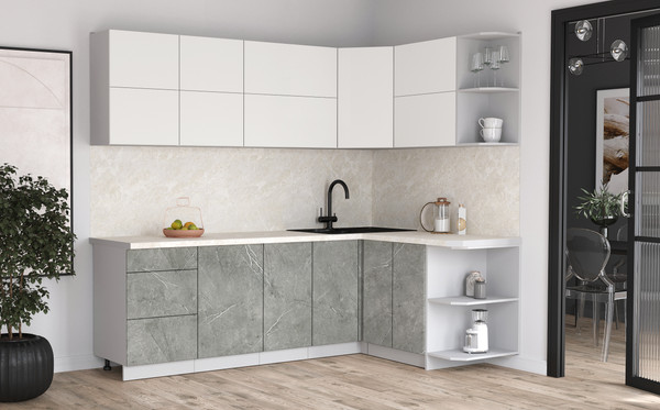 Изображение товара Кухонный гарнитур Интерлиния Мила Матте 1.5x2.4 А PR (белый/керамика/опал светлый)