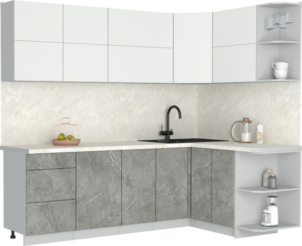 Изображение товара Кухонный гарнитур Интерлиния Мила Матте 1.5x2.4 А PR (белый/керамика/опал светлый)