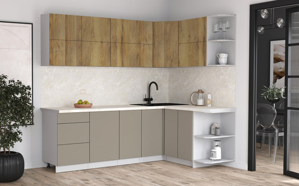 Изображение товара Кухонный гарнитур Интерлиния Мила Матте 1.5x2.4 А PR (дуб вотан/луна/опал светлый)