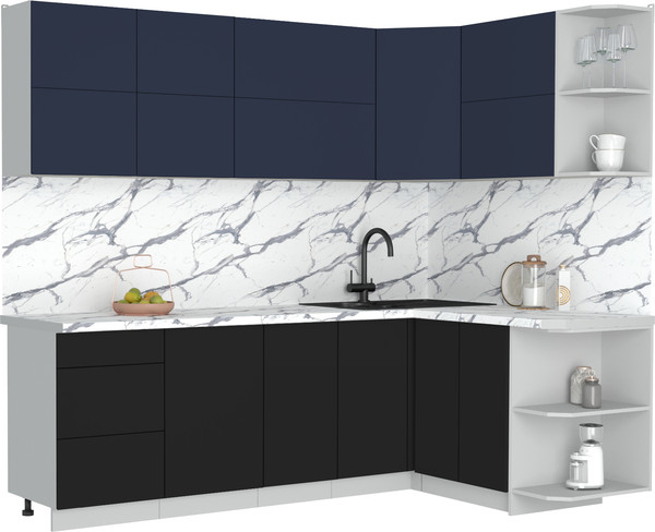 Изображение товара Кухонный гарнитур Интерлиния Мила Матте 1.5x2.4 А PR (индиго/черный/белый гранит)
