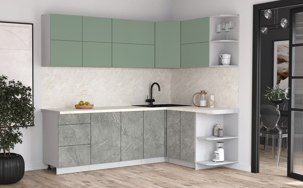 Изображение товара Кухонный гарнитур Интерлиния Мила Матте 1.5x2.4 А PR (мята/керамика/опал светлый)