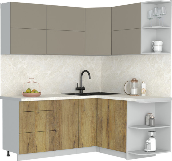 Изображение товара Кухонный гарнитур Интерлиния Мила Матте 1.5x1.9 А PR (луна/дуб вотан/опал светлый)