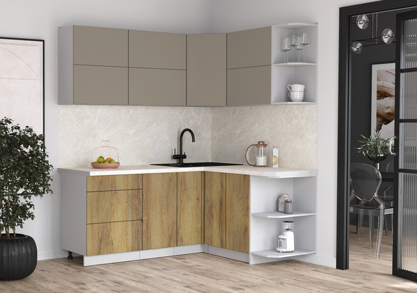 Изображение товара Кухонный гарнитур Интерлиния Мила Матте 1.5x1.9 А PR (луна/дуб вотан/опал светлый)