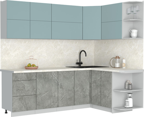 Изображение товара Кухонный гарнитур Интерлиния Мила Матте 1.5x2.4 А PR (океан/керамика/опал светлый)