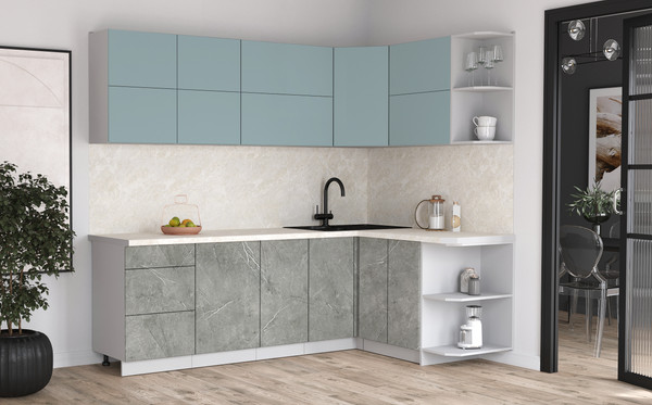 Изображение товара Кухонный гарнитур Интерлиния Мила Матте 1.5x2.4 А PR (океан/керамика/опал светлый)