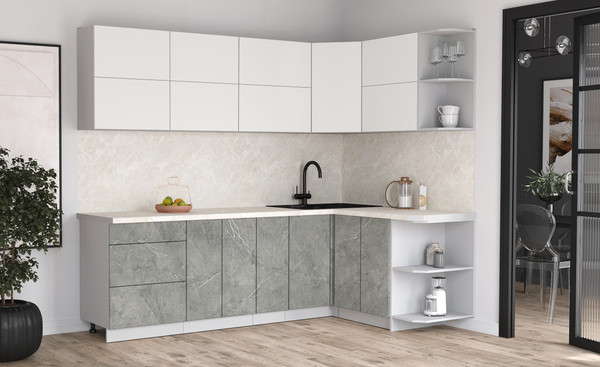 Изображение товара Кухонный гарнитур Интерлиния Мила Матте 1.5x2.5 А PR (белый/керамика/опал светлый)