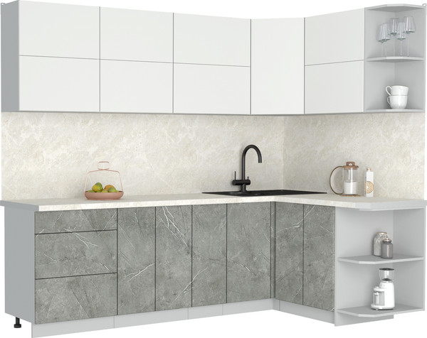 Изображение товара Кухонный гарнитур Интерлиния Мила Матте 1.5x2.5 А PR (белый/керамика/опал светлый)