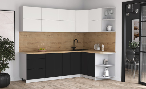 Изображение товара Кухонный гарнитур Интерлиния Мила Матте 1.5x2.5 А PR (белый/черный/дуб бунратти)