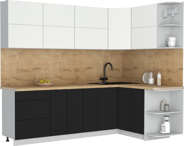 Изображение товара Кухонный гарнитур Интерлиния Мила Матте 1.5x2.5 А PR (белый/черный/дуб бунратти)