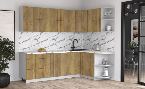 Изображение товара Кухонный гарнитур Интерлиния Мила Матте 1.5x2.5 А PR (дуб вотан/дуб вотан/белый гранит)