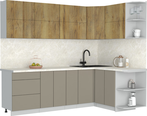 Изображение товара Кухонный гарнитур Интерлиния Мила Матте 1.5x2.5 А PR (дуб вотан/луна/опал светлый)